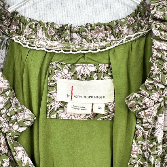 ANTHROPOLOGIE Dress Womens XS Green Robin Tiered Mini Short Sleeve Floral Print - Picture 9 of 16